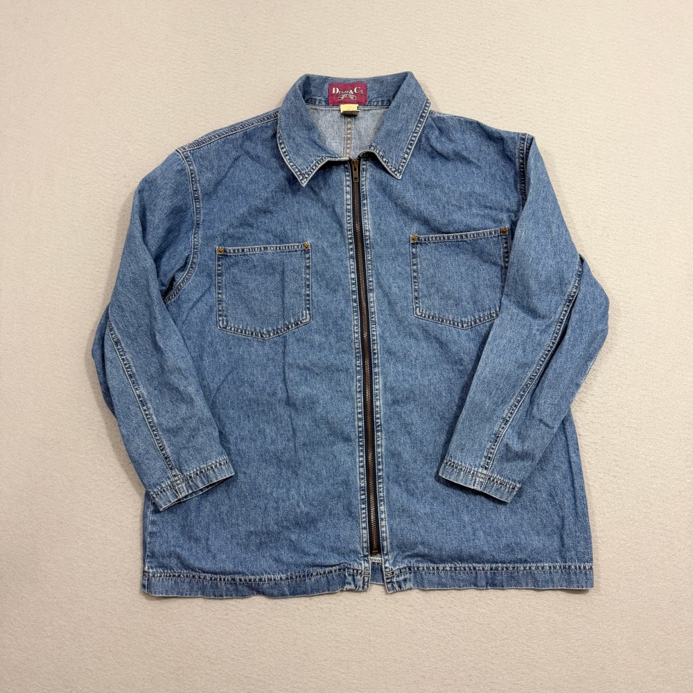 Denim & Co Jacket Women's XL Blue Denim Zip Up Chore Coat Cotton Barn y2k 2000s